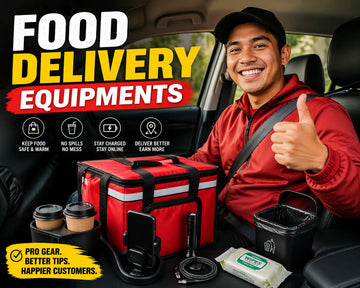 Food delivery driver with the full food delivery equipment